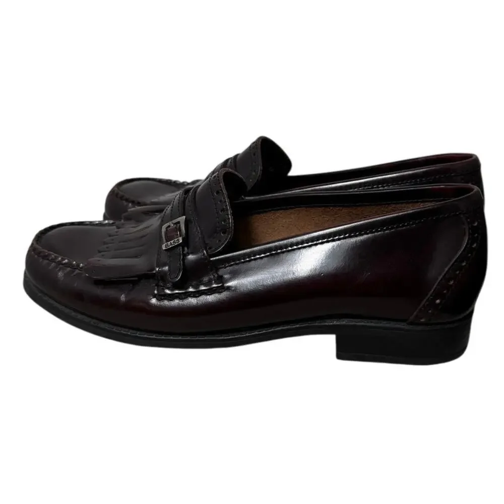 Vtg 90s Bass Weejuns 6.5 Harper Kiltie Fringe Loafers Leather Oxblood Burgundy